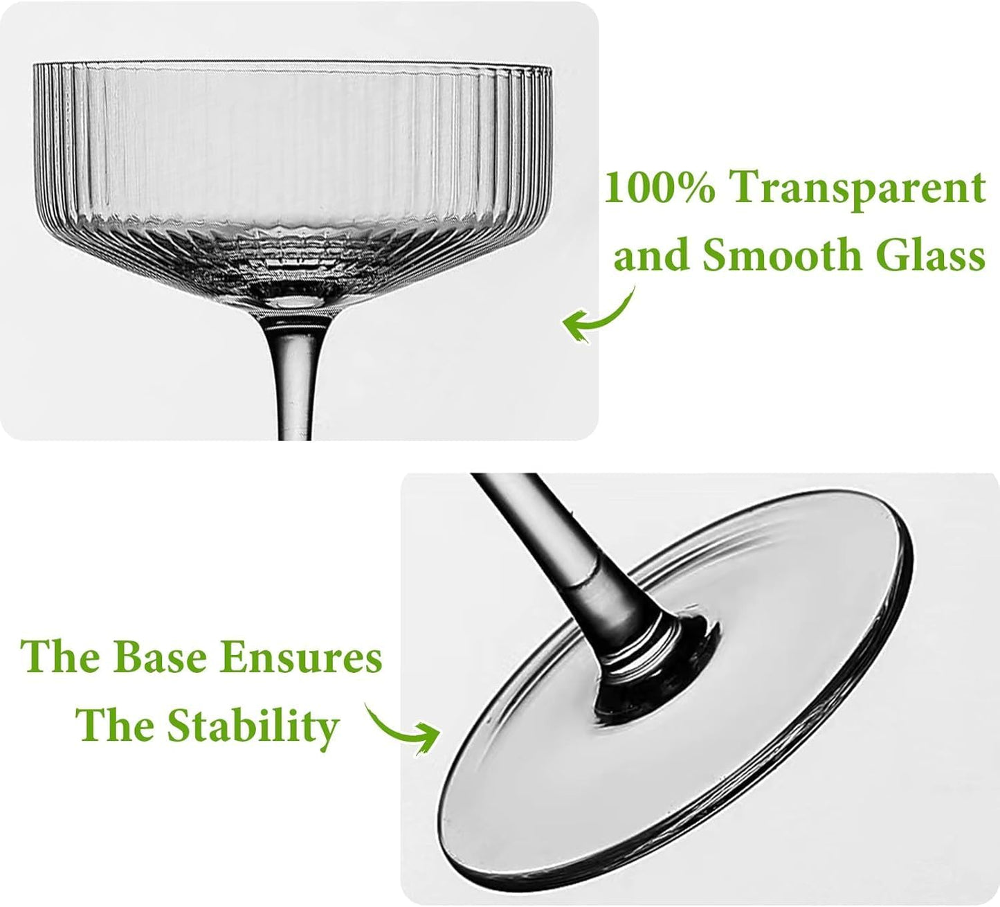 4 Pcs Ribbed Coupe Glasses, 10 oz Large Vintage Martini Glass Set, Unique Margarita Glass, Classic Cocktail Galssware, Ribbed Bar Drinking Glasses Set for Cocktail, Wine, Champagne, Espresso & Gift