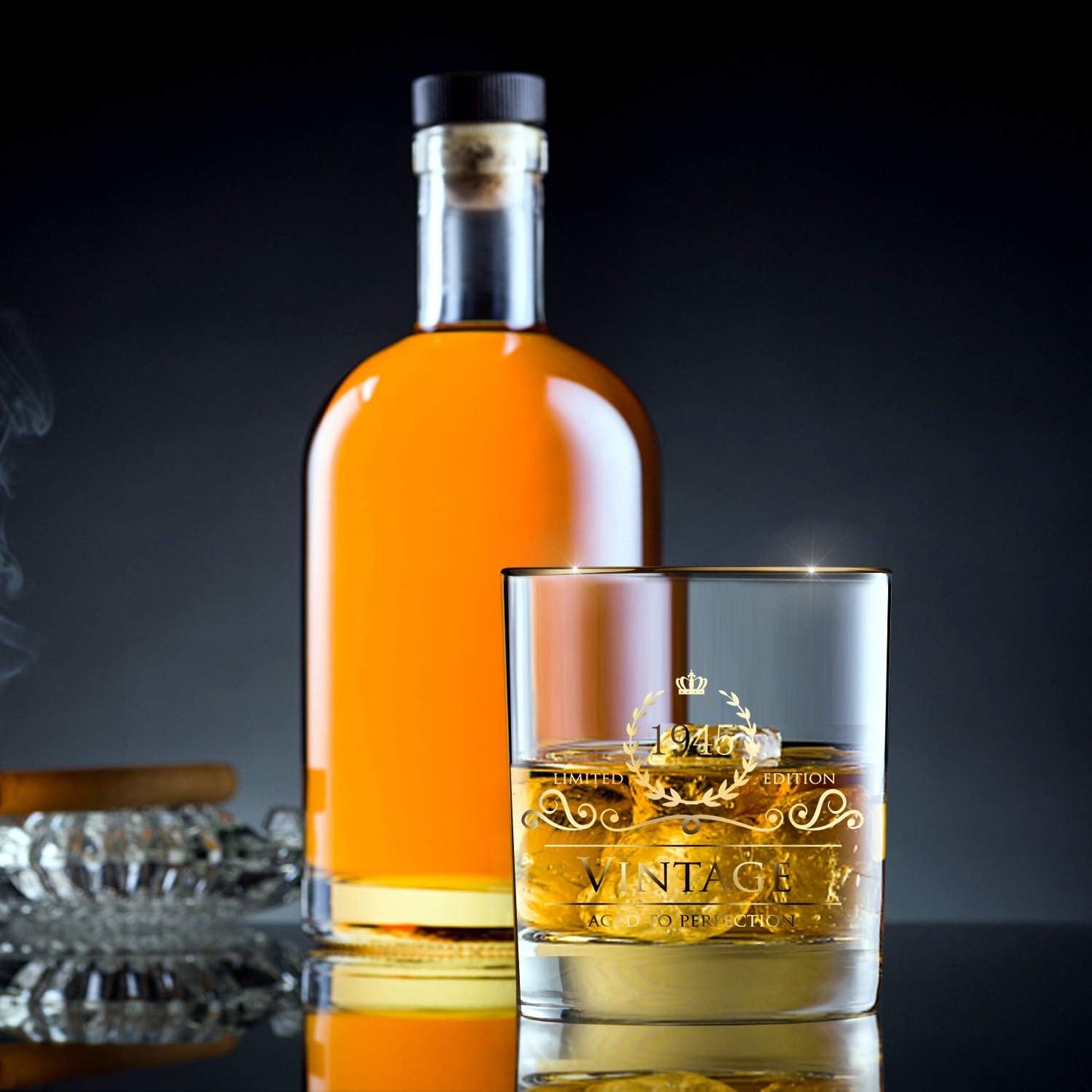 1945 80th Birthday Gifts for Men/Dad/Son, Vintage Unfading 24K Gold Hand Crafted Old Fashioned Whiskey Glasses, Perfect for Gift and Home Use - 10 oz Bourbon Scotch, Party Decorations