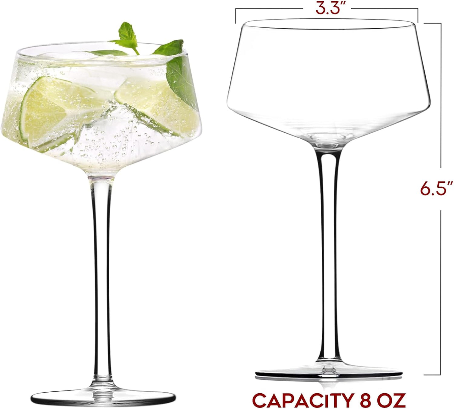 Chouggo Martini Glasses Set of 6, 8Oz Coupe Cocktail Glasses, Hand Blown Premium Crystal Cocktail Glass for Bar, Martini, Cosmopolitan, Manhattan