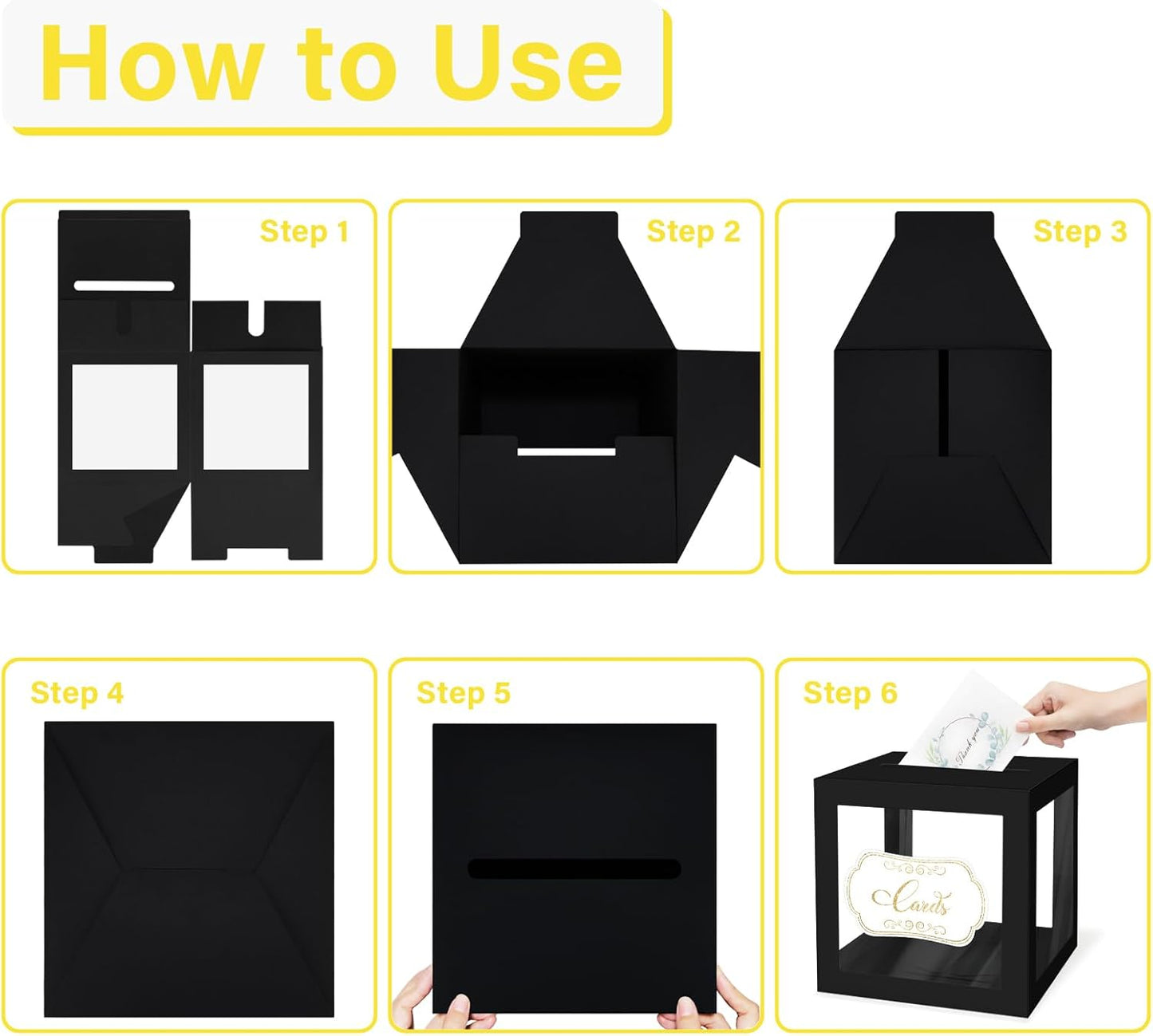 1 Pack Black Card Box for Party, Transparent Wedding Card Box Gift Cards Receiving Box Money Box for Birthday, Bridal or Baby Showers, Retirement, Anniversary, Graduation