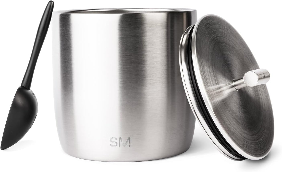 Simple Modern Vacuum Insulated Ice Bucket with Lid and Scoop | for Cocktail, Champagne, Wine, Beer, & Hosting | Stainless Steel 100oz Capacity for Large Parties | Rocks Collection | Almond Birch - -Simple Stainless