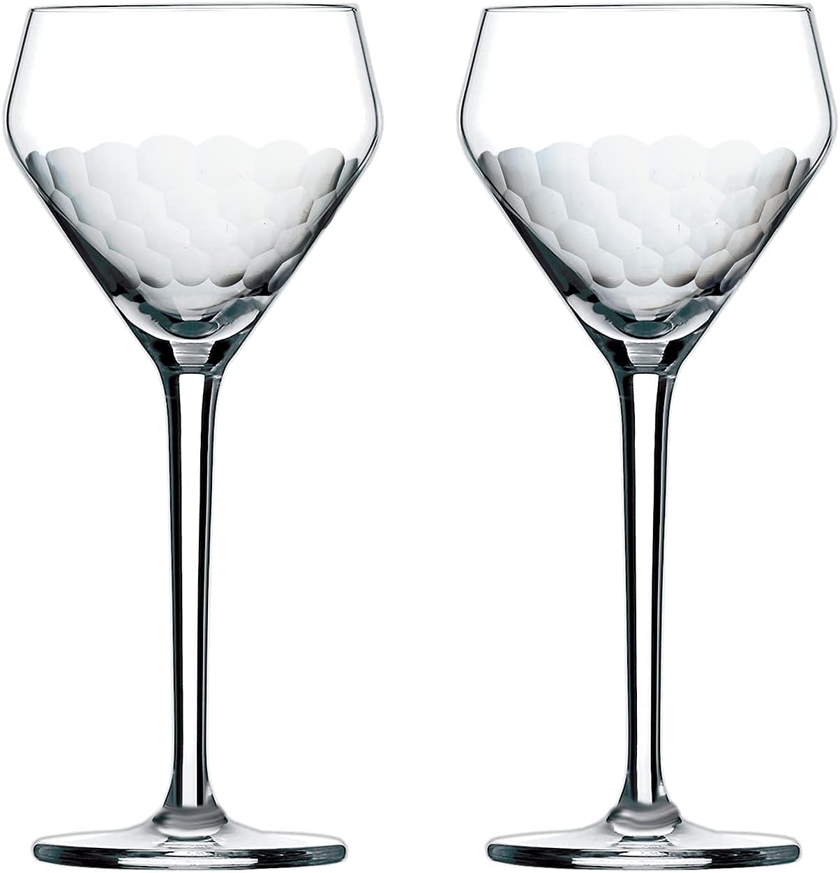 Amehla x The Educated Barfly Collection Coupe Glass Handblown Teardrop Nick and Nora Cocktail Glass - 6-ounce, Set of 2 Martini Glasses for Up Cocktails (Hand-Etched Honeycomb)