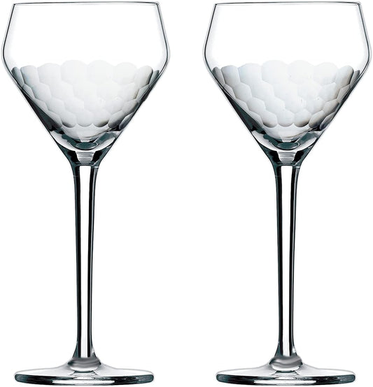 Amehla x The Educated Barfly Collection Coupe Glass Handblown Teardrop Nick and Nora Cocktail Glass - 6-ounce, Set of 2 Martini Glasses for Up Cocktails (Hand-Etched Honeycomb)