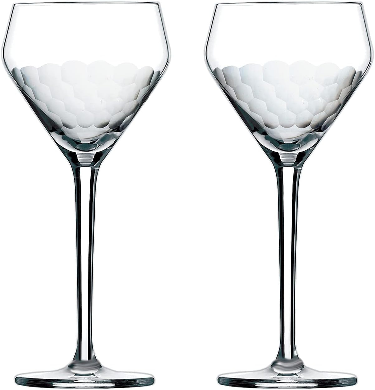 Amehla x The Educated Barfly Collection Coupe Glass Handblown Teardrop Nick and Nora Cocktail Glass - 6-ounce, Set of 2 Martini Glasses for Up Cocktails (Hand-Etched Honeycomb) - Hand-Etched Honeycomb