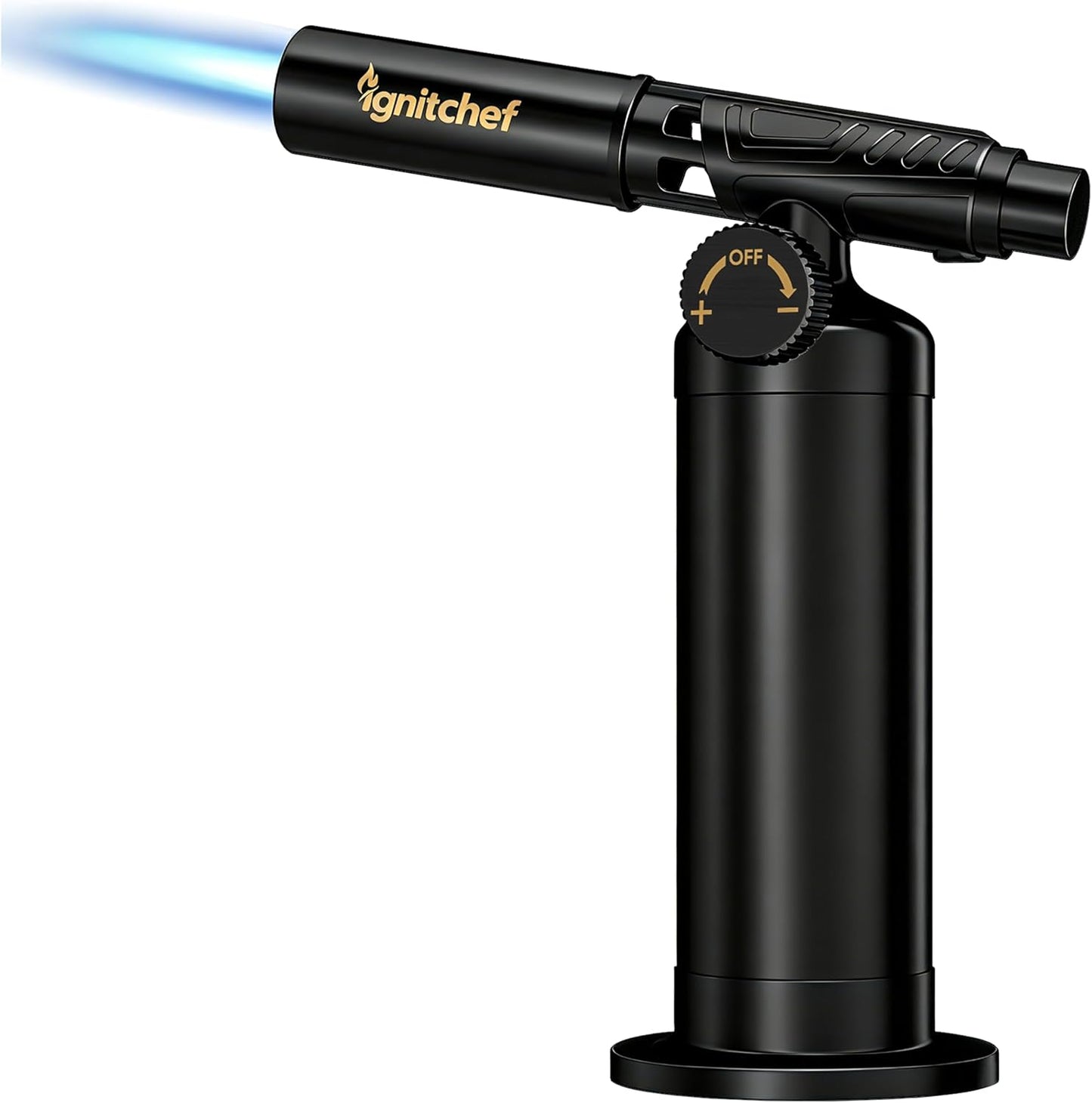 Metal Butane Torch Lighter, Refillable Kitchen Torch, Creme Brulee Torch with Adjustable Flame, Continuous Mode for Grilling Steaks, Barbecuing (PHQ-408-New)
