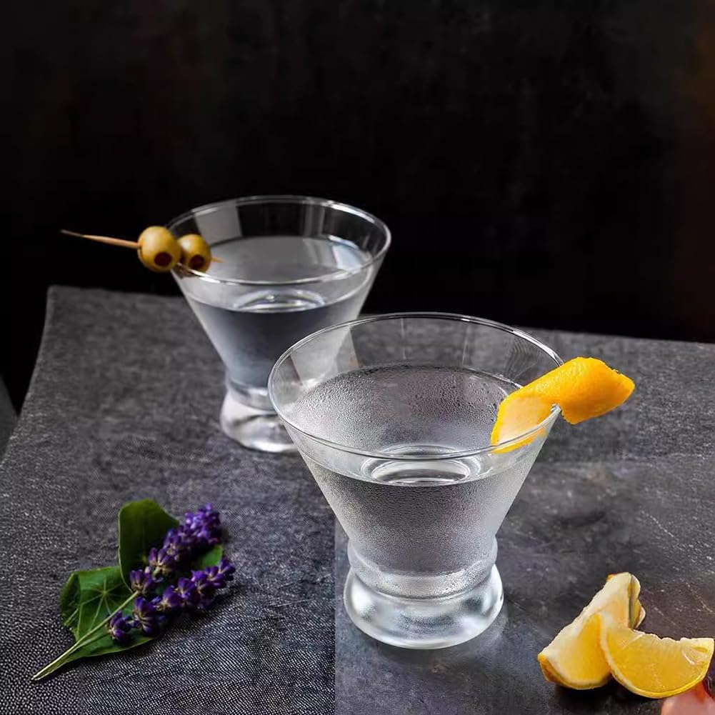Stemless Martini Glasses Set of 4, 8 oz Martini Cocktail Glasses with Heavy Base, Bar Glasses for Margarita, Manhattan, Cosmopolitan,Parties, Birthdays, Housewarming Gift, Crystal,Clear