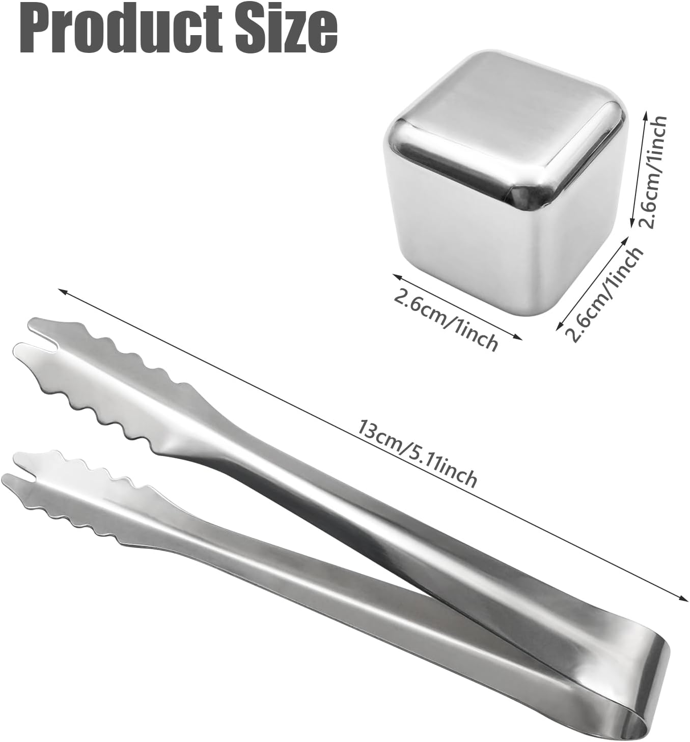 8 pcs Stainless Steel Ice Cubes for Drinks, Reusable Stainless Wine Ice Tong for Whiskey, Vodka, Soda, Wine, Beverage Juice Father's Gifts