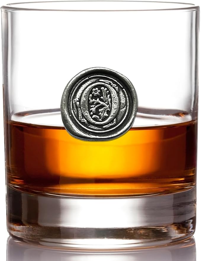 English Pewter Company 11oz Old Fashioned Whiskey Rocks Glass With Monogram Initial - Unique Gifts For Men - Personalized Gifts With Your Choice of Initial (R) MON118 - O