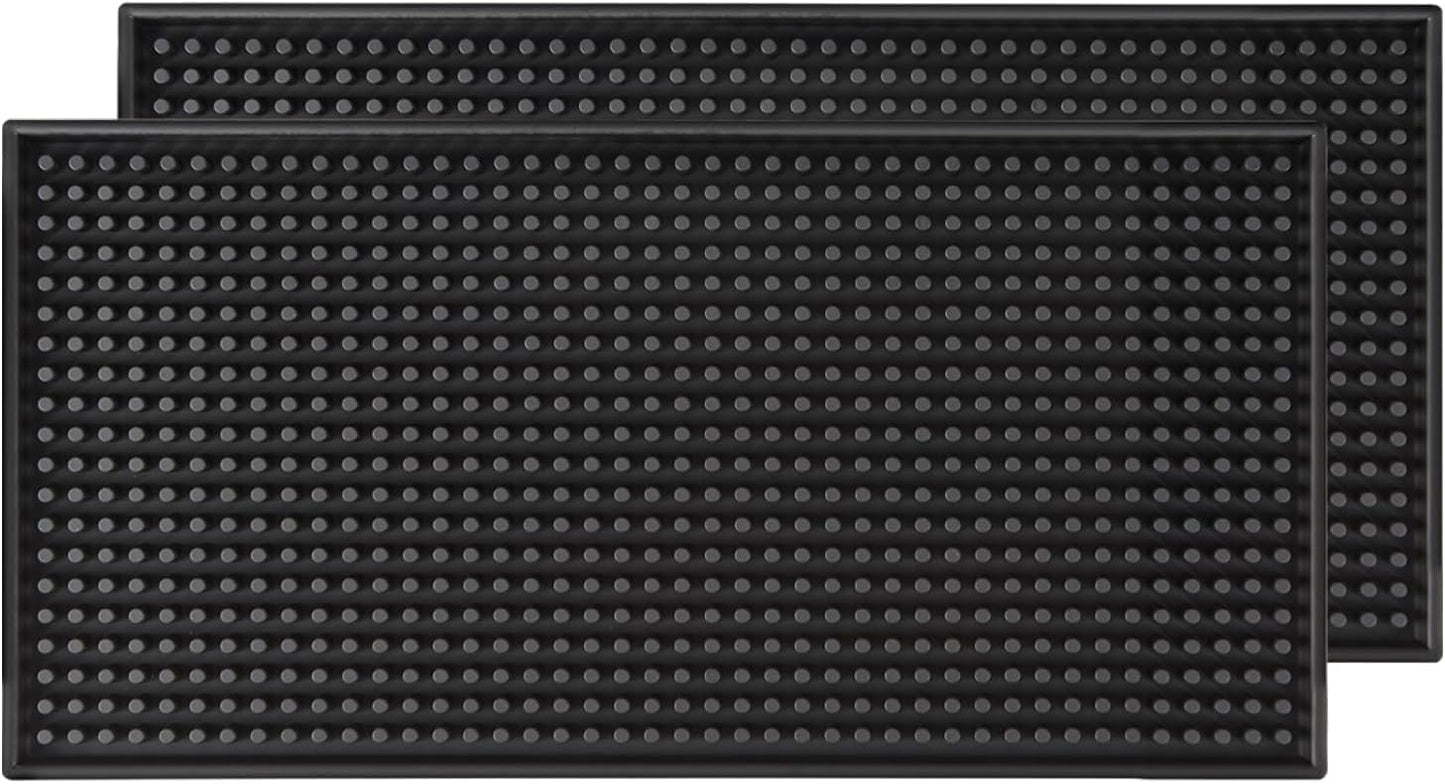 Bar Mats 6"x12"2 Pack Small Black, Countertop Coffee Mat for Home Bar, Service Spill Mat for Cocktail Bartender Kitchen, PVC Counter Top Cup Glasses Dish Drying Mat, Hairdressing tool protective pad