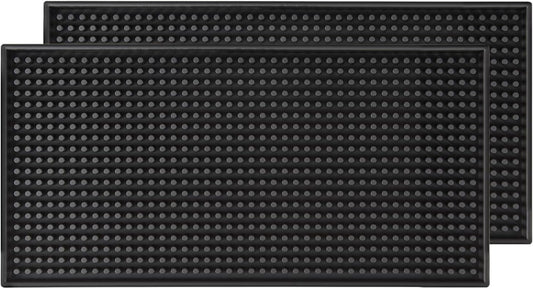 Bar Mats 6"x12"2 Pack Small Black, Countertop Coffee Mat for Home Bar, Service Spill Mat for Cocktail Bartender Kitchen, PVC Counter Top Cup Glasses Dish Drying Mat, Hairdressing tool protective pad