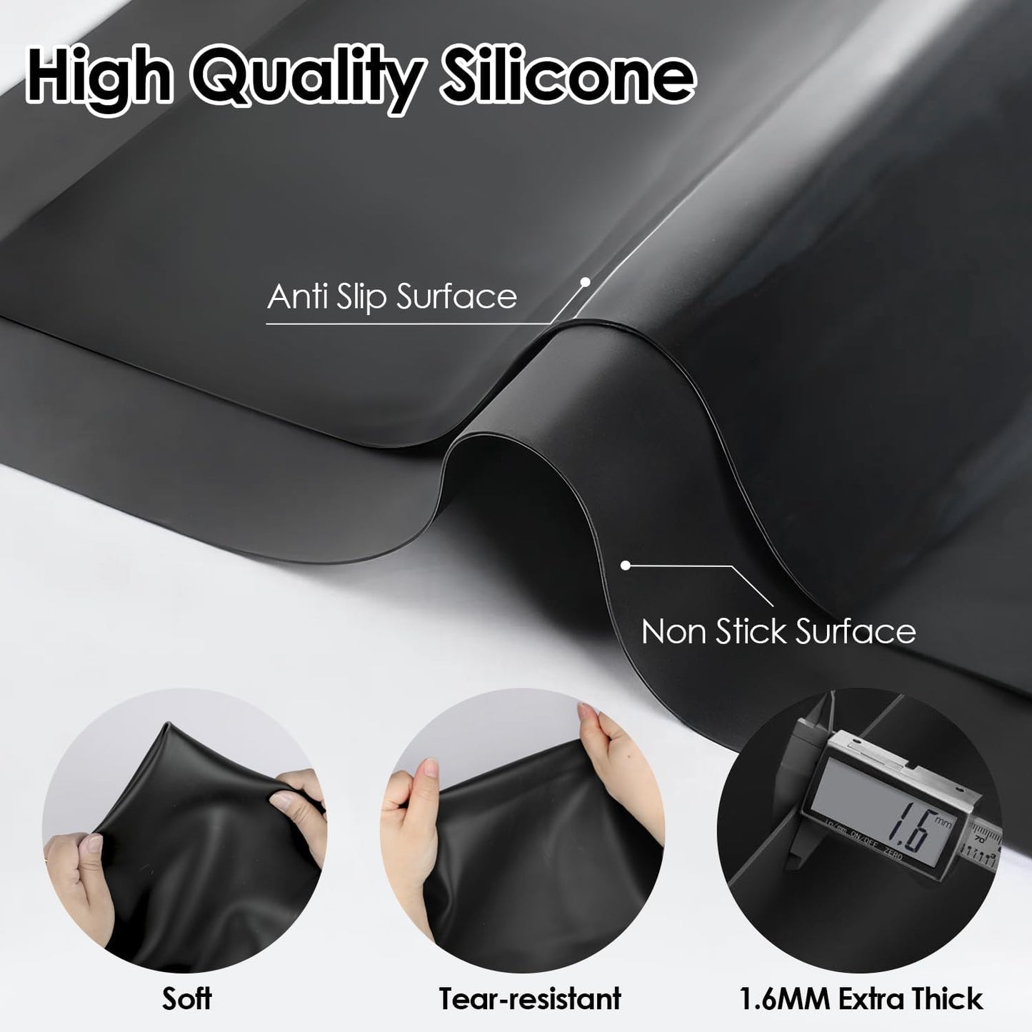 Extra Large Silicone Mat for Kitchen Counter 36" x 24" Silicone Table Mat for Resin Workbench Mat Heat Resistant Mat Coffee Bar Mat, Black
