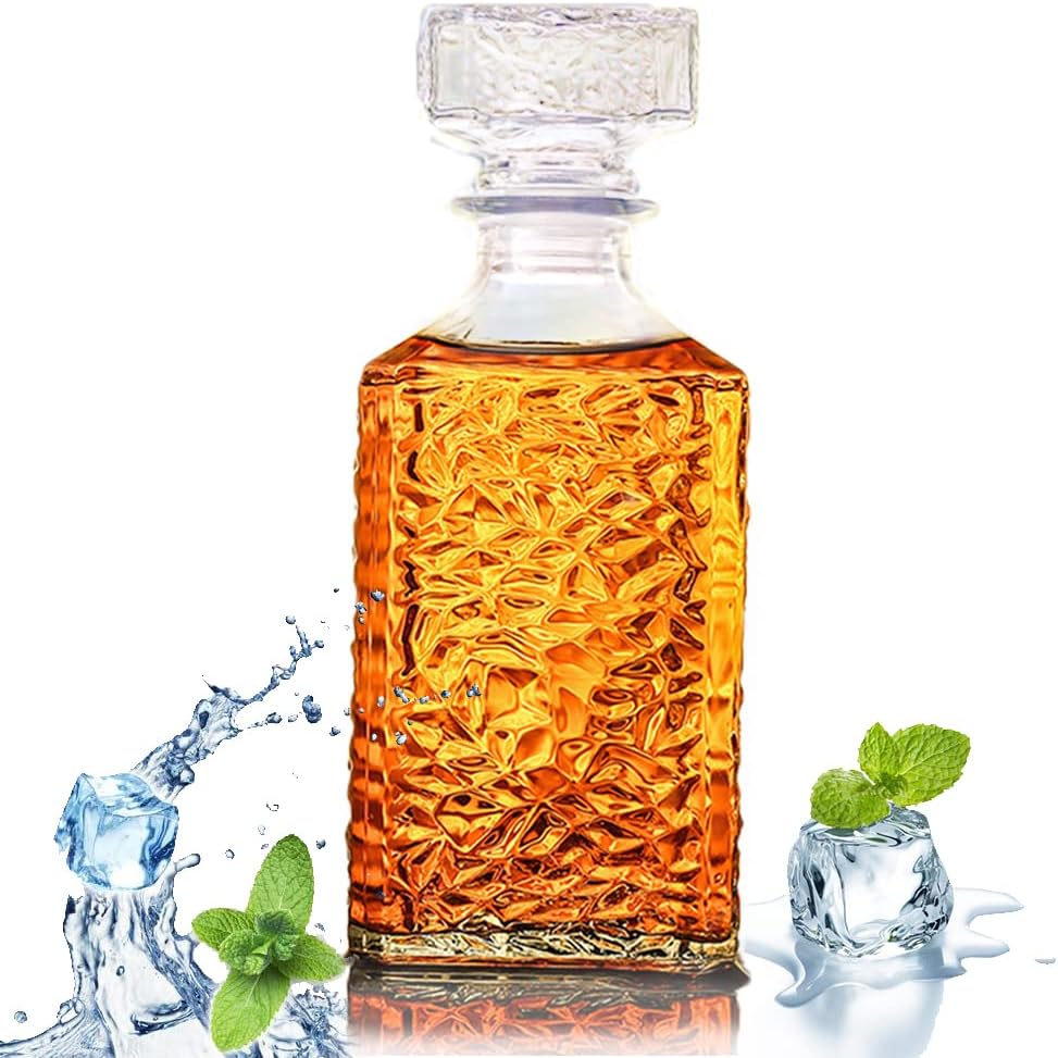Whiskey Decanter with Airtight Geometric Stopper,32oz Liquor Decanter,Glass Decanter,Diaphanous Liquor Bottle,Decanter with Airtight Lid for Whiskey,Vodka,Bourbon,Scotch,Brandy,Wine