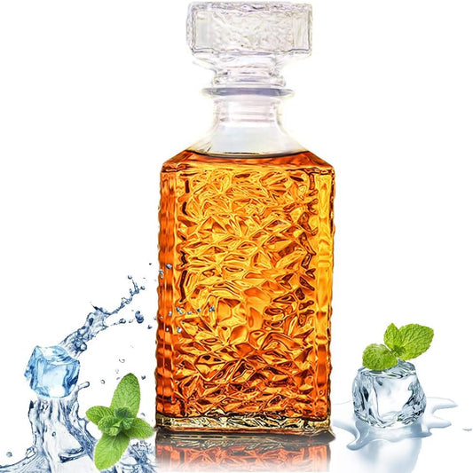 Whiskey Decanter with Airtight Geometric Stopper,32oz Liquor Decanter,Glass Decanter,Diaphanous Liquor Bottle,Decanter with Airtight Lid for Whiskey,Vodka,Bourbon,Scotch,Brandy,Wine - Classics