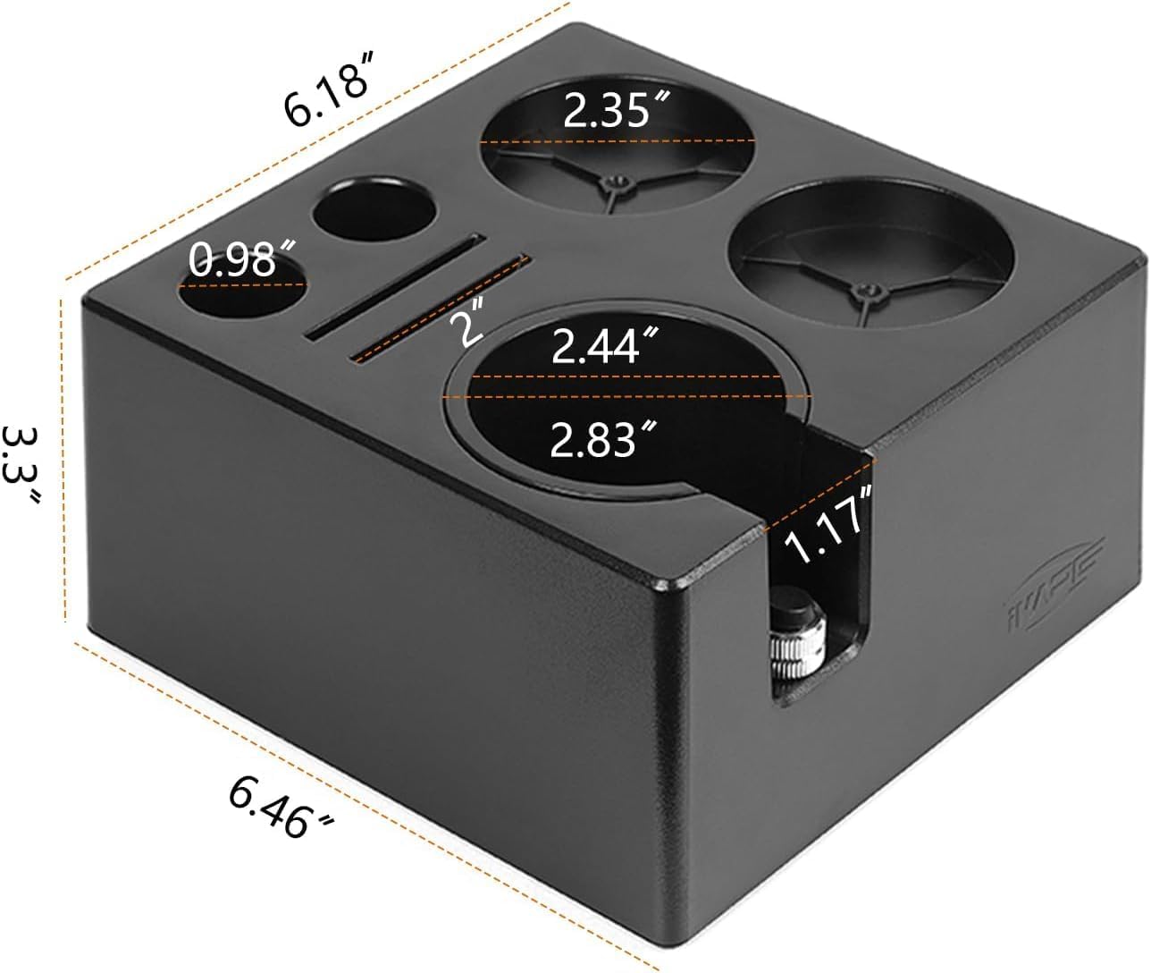 IKAPE ABS Espresso Knock Box, 7 in 1 Coffee Organizer Box Fit for Storage 51, 54, 58MM Espresso Tamper, Distributor, Portafilter & Puck Screen Accessories(Black)