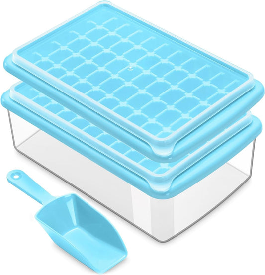 ARTLEO 2Pack Ice Cube Tray with Lid and Bin for Freezer, Easy Release 55 Mini Ice Cube Tray with Cover, Storage Container, Scoop, Flexible Durable Plastic Nugget Ice Cube Mold & Bucket, BPA Free