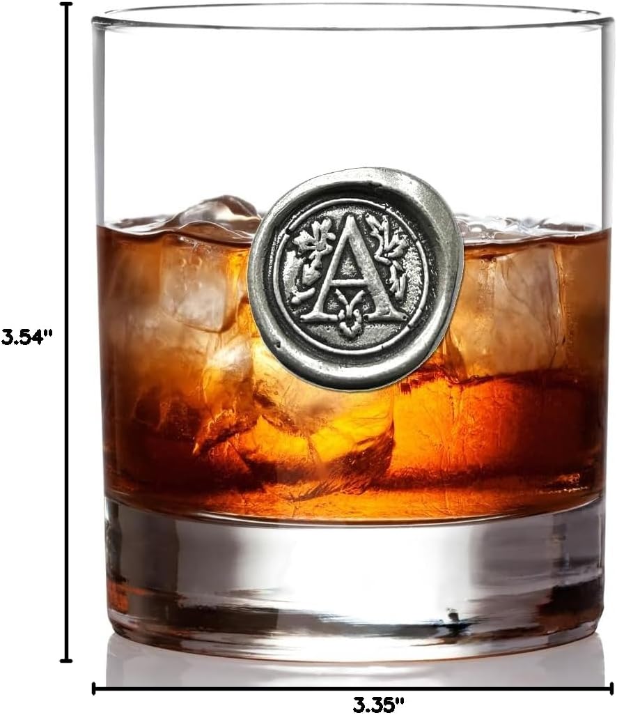 English Pewter Company 11oz Old Fashioned Whiskey Rocks Glass With Monogram Initial - Unique Gifts For Men - Personalized Gifts With Your Choice of Initial (A) MON101