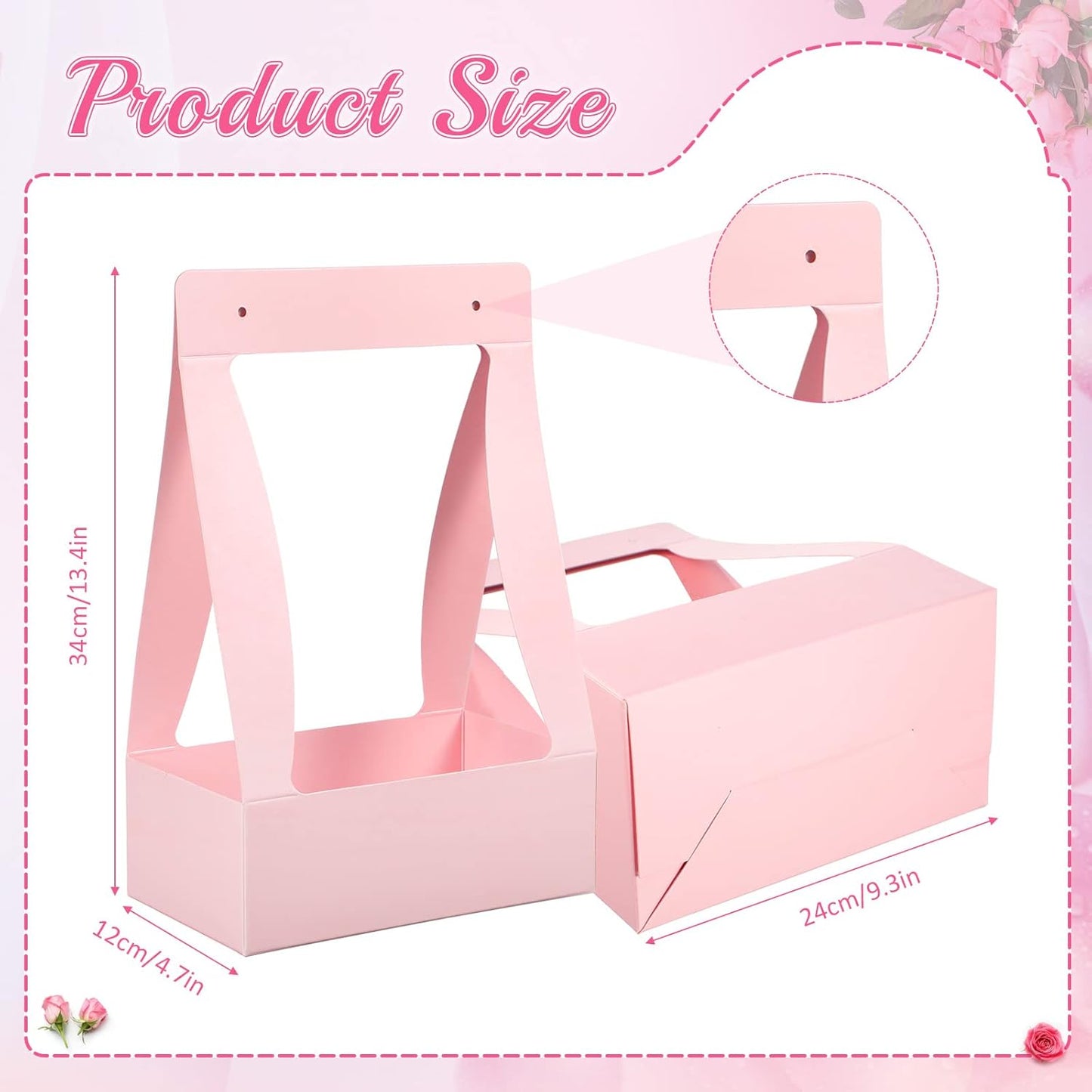 Teling 24 Pcs Mother's Day Flower Boxes for Arrangements Paper Pink Flower Gift Bags for Bouquets Portable Waterproof Floral Box with Handle for Wedding Floral Bar Mom Party Decor Florist Supplies