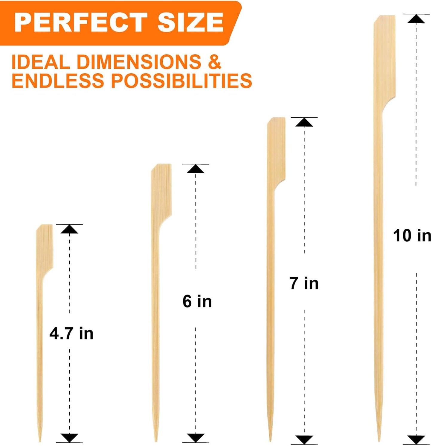 Bamboo Skewers for Appetizers, [4.7 Inch, 300PCS] Long Cocktail Picks Fancy Toothpicks for Appetizers, Flat Paddle Wooden Skewers Food Sticks for Party Drinks Fruit Charcuterie