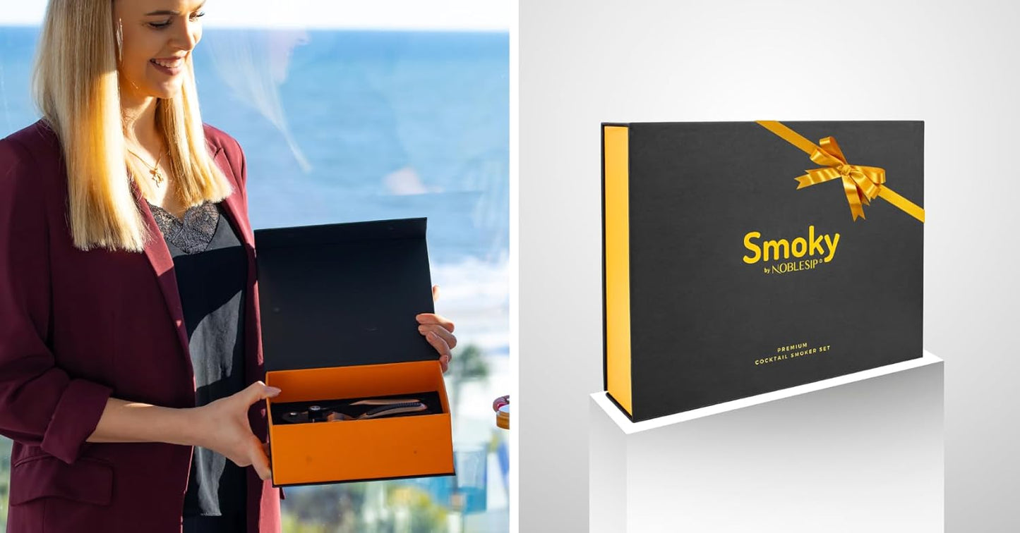 NOBLESIP® New Whiskey Smoker 𝗣𝗥𝗘𝗠𝗜𝗨𝗠 Electric Kit. Innovative Automatic Smoking, no fire Torch Needed. Easily Make Aromatic Smoked Cocktails, Bourbon, Old Fashioned. Smoky E - bar Gift Box Set