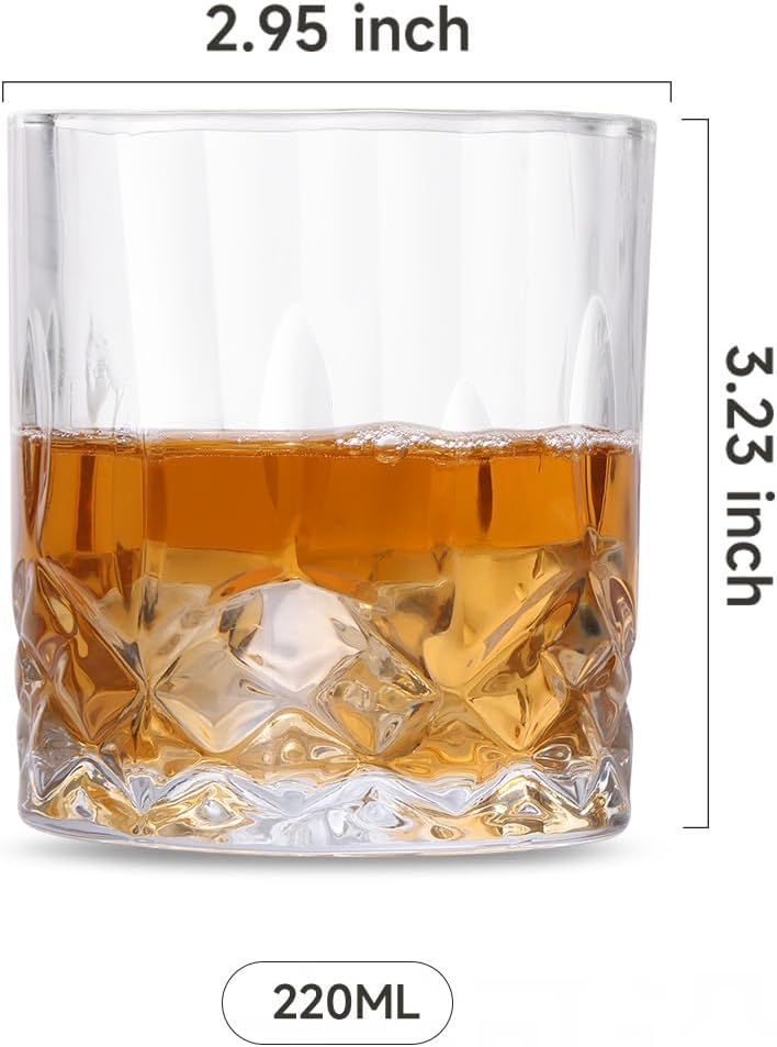Premium Whiskey Glasses Set of 4, 7.7 Oz Crystal Old Fashioned Tumblers, Perfect for Scotch, Bourbon, Cocktails, Vodka & Liquor - for Men & Women