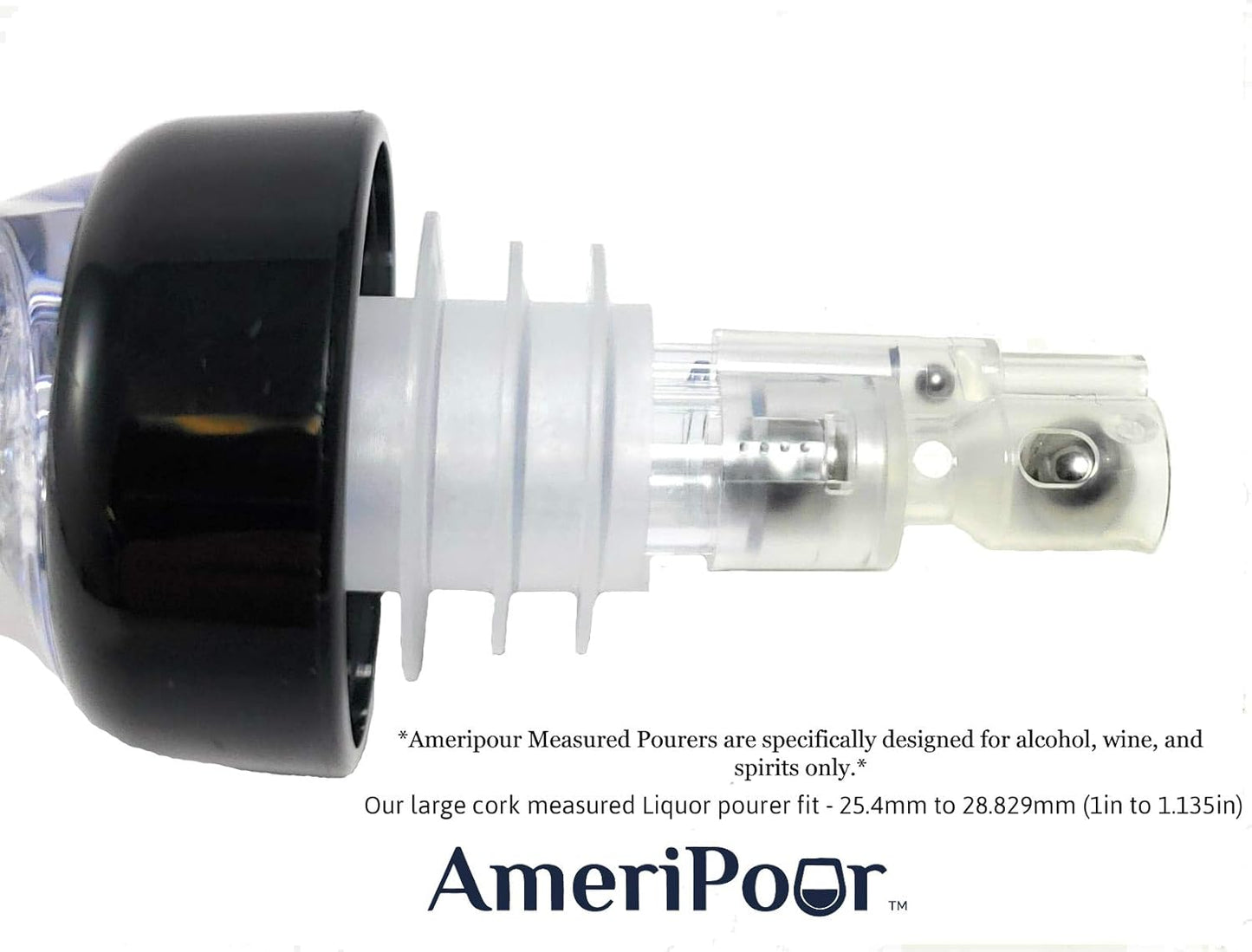 Measured Liquor Pourers - Large Cork For Oversized Bottles - Made 100% In The USA. Bar Spouts That Don't Leak - No Cracks, Just A Perfect Cocktail Pour Everytime. (Clear, 2oz (60ml) - 3 Pack)