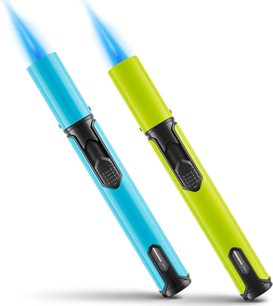 Urgrette Spring Colors 2 Pack Butane Torch Lighter, 6-inch Jet Flame Butane Lighters Refillable Pen Lighter for Grill BBQ Camping (Gas Not Included) Aqua Blue & Lime Green