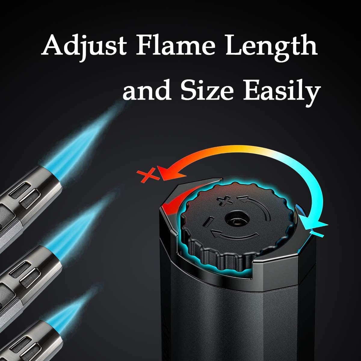 Zoocura Torch Lighter Butane Lighter Refillable Jet Flame Torch Lighters Windproof Gas Long Torch Lighter Adjustable Butane Pen Lighter for Candles Grill BBQ Stove Camping(Gas Not Included)