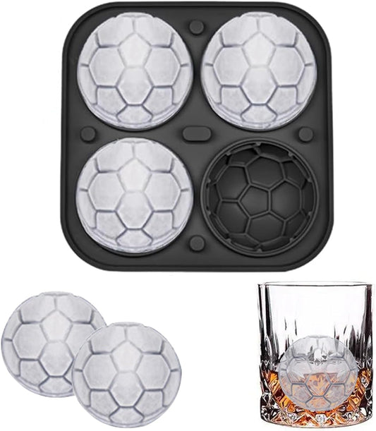 Soccer Ice Cube Tray 3D, Admaison Ice Ball Cube Mold with Funnel for Cocktails, Bourbon,Brandy, Whiskey Gifts for Men, Silicone Fun Shapes Black (Soccer Ball)