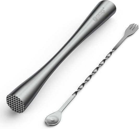 10 Inches Stainless Steel Muddler and Mixing Spoon for Cocktails, Bar Tools and Accessories - Create Delicious Mojitos and Other Fruit Based Drinks