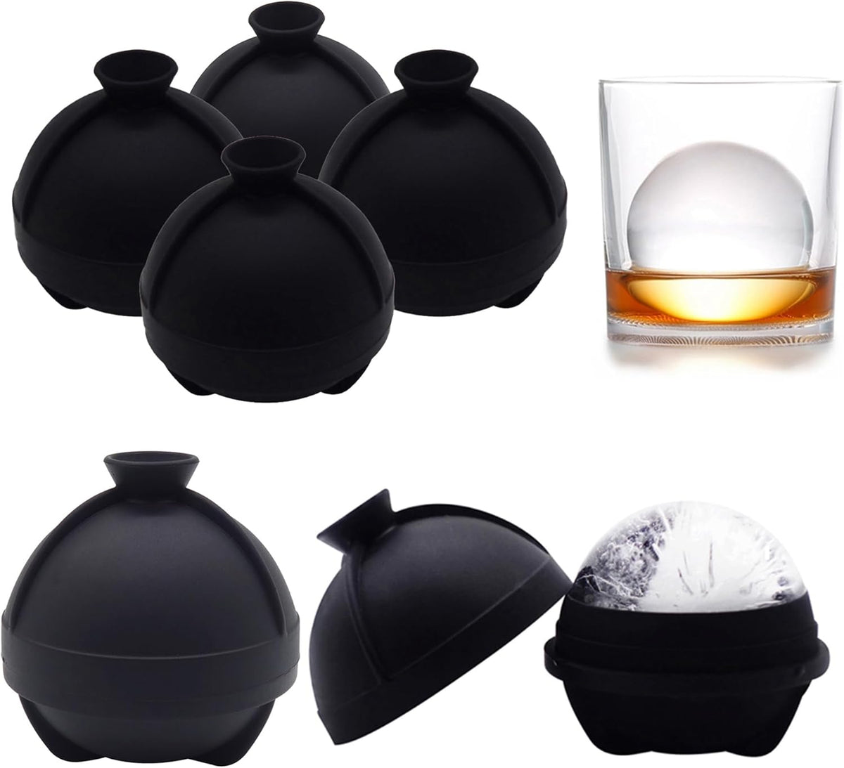 Silicone Ice Ball Molds for Whiskey,2.5-Inch Ice Sphere Molds,4 Pack - 6