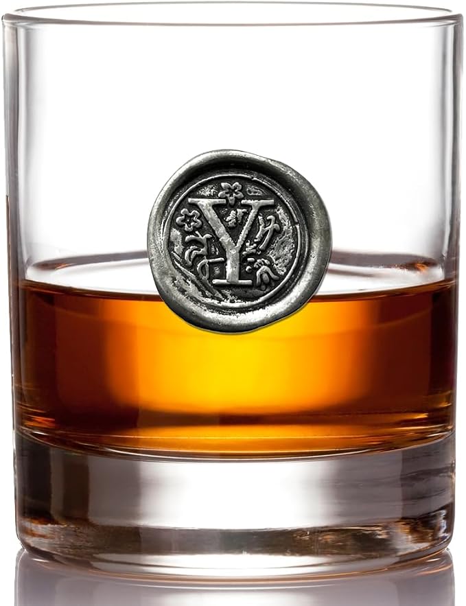 English Pewter Company 11oz Old Fashioned Whiskey Rocks Glass With Monogram Initial - Unique Gifts For Men - Personalized Gifts With Your Choice of Initial (R) MON118 - Y