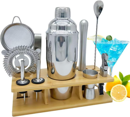 Bartender Kit 11-Piece Cocktail Shaker-Muddler for Cocktails 25oz Boston Shaker-Bar Accessories with Stylish Bamboo Stand Mix Drink Shaker kit Perfect Martini kit with Cocktail Recipes