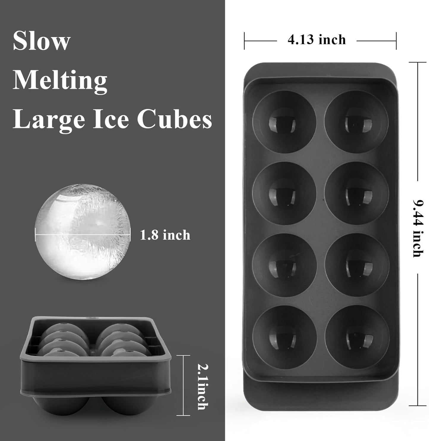 Round Ice Cube Mold,1.8 INCH x 8,Ice Ball Maker Mold | Round Ice Cube Trays for Freezer,Whiskey Ice Cubes Mold,Circle Ice Cube Tray with Lid,Ice Trays-Ice molds for Whiskey,Cocktails