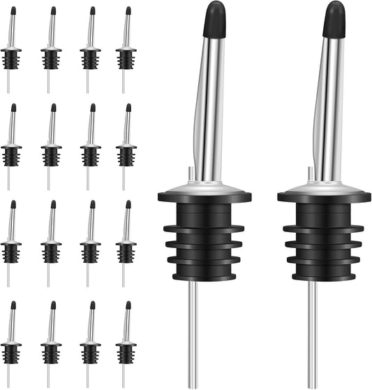 24 Pack Liquor Pour Spouts Set - Stainless Steel bottle spout and Liquor Pourers Dust Caps Covers - Silver