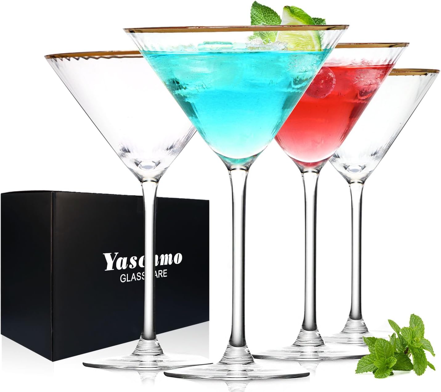 Martini Glasses Set of 4, Gold Rim Hand-Blown Crystal Cocktail Glasses, 10oz Large Martini Glasses for Espresso, Cosmopolitan, Gimlet, Elegant Barware Gift for Birthday, Housewarming, Wedding