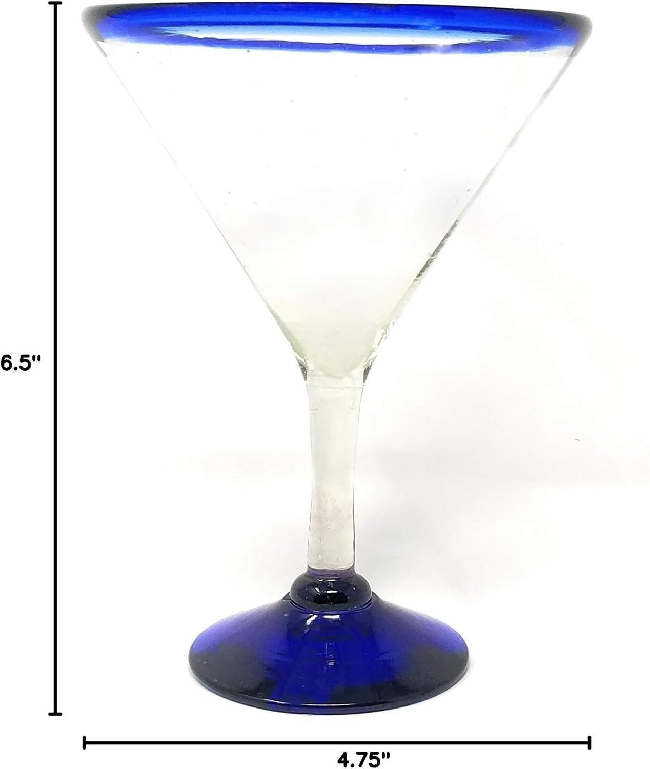 Mexican Hand Blown Glass – Set of 4 Hand Blown Modern Margarita Glasses - Blue Rim (12 oz)