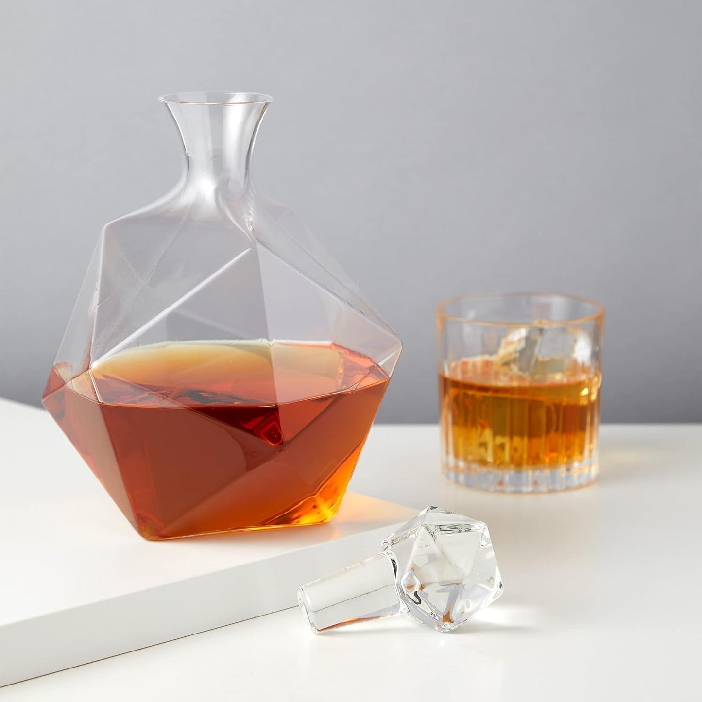 Viski Seneca Faceted Crystal Whiskey Decanter with Stopper, Elegant Liquor Decanter for Bourbon, Scotch, Spirits, Wedding Gifts, Man Cave Essentials, Home Bar Accessories, 40 oz (1.18 L)