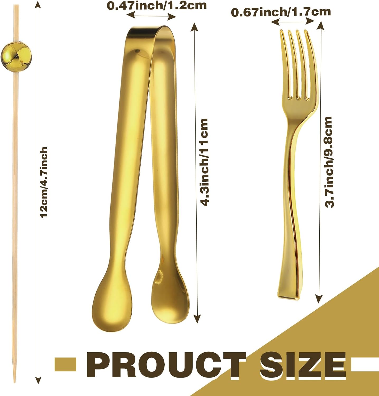 Therwen 184 Pcs Gold Serving Utensils Set 72 Plastic Appetizer Forks 100 Cocktail Toothpicks 12 Stainless Steel Tongs Charcuterie Utensils for Family Festival Party Weddings Appetizers Desserts