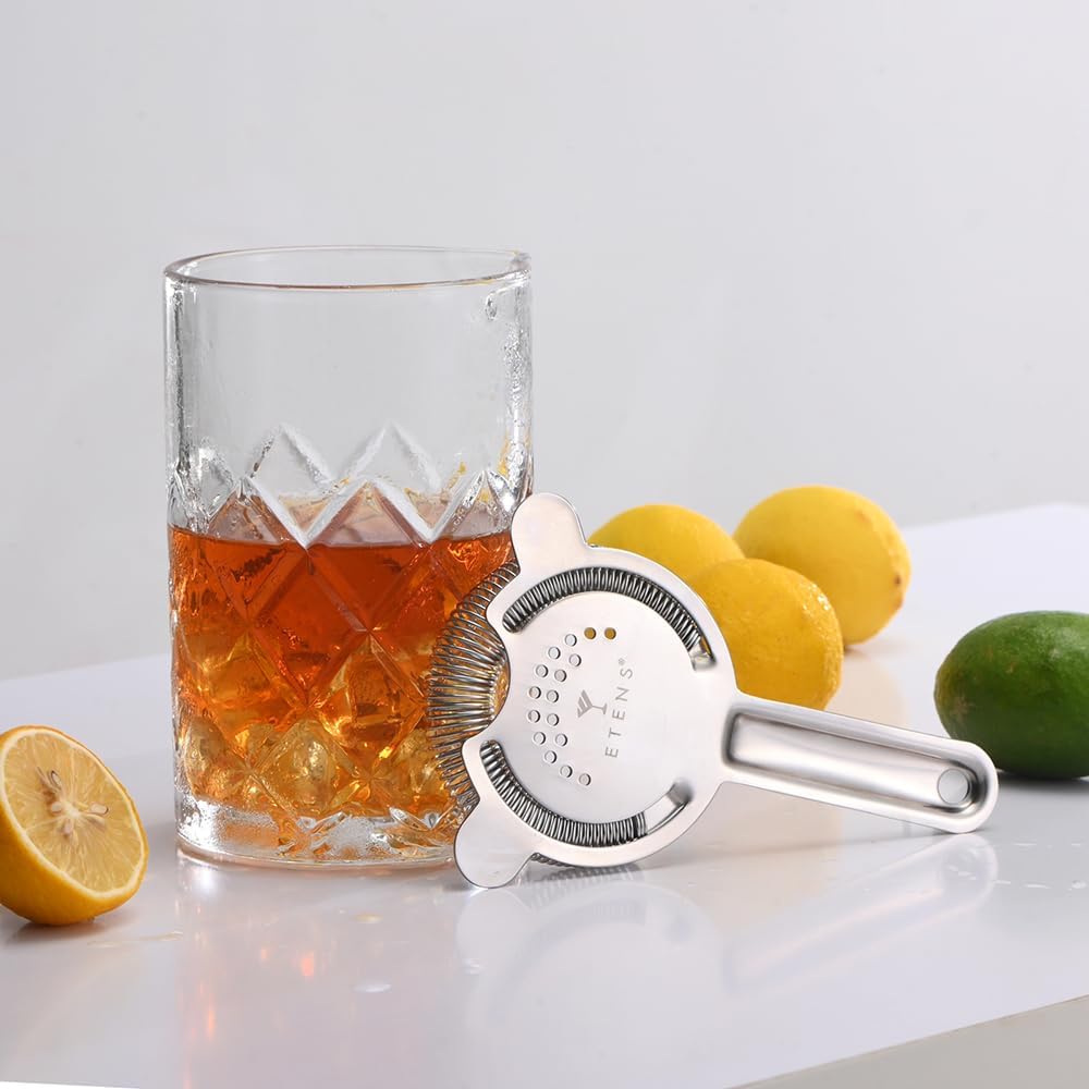 Etens Cocktail Strainer for Drinks, Bar Strainers for Bartending, Martini Strainer for Boston Shaker Mixing Glass, Bartender Hawthorne Strainer w/Removable Spring– Stainless Steel, Silver