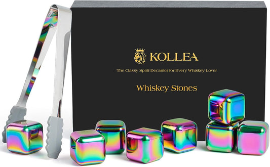 Kollea Whiskey Stones, 8 PCS Multicolor Stainless Steel Whiskey Chilling Rocks, Reusable Ice Cubes for Bottle Drinking, for Men Dad, Boyfriend, Bourbon, Cocktail Bar, Fathers, Anniversary, Christmas