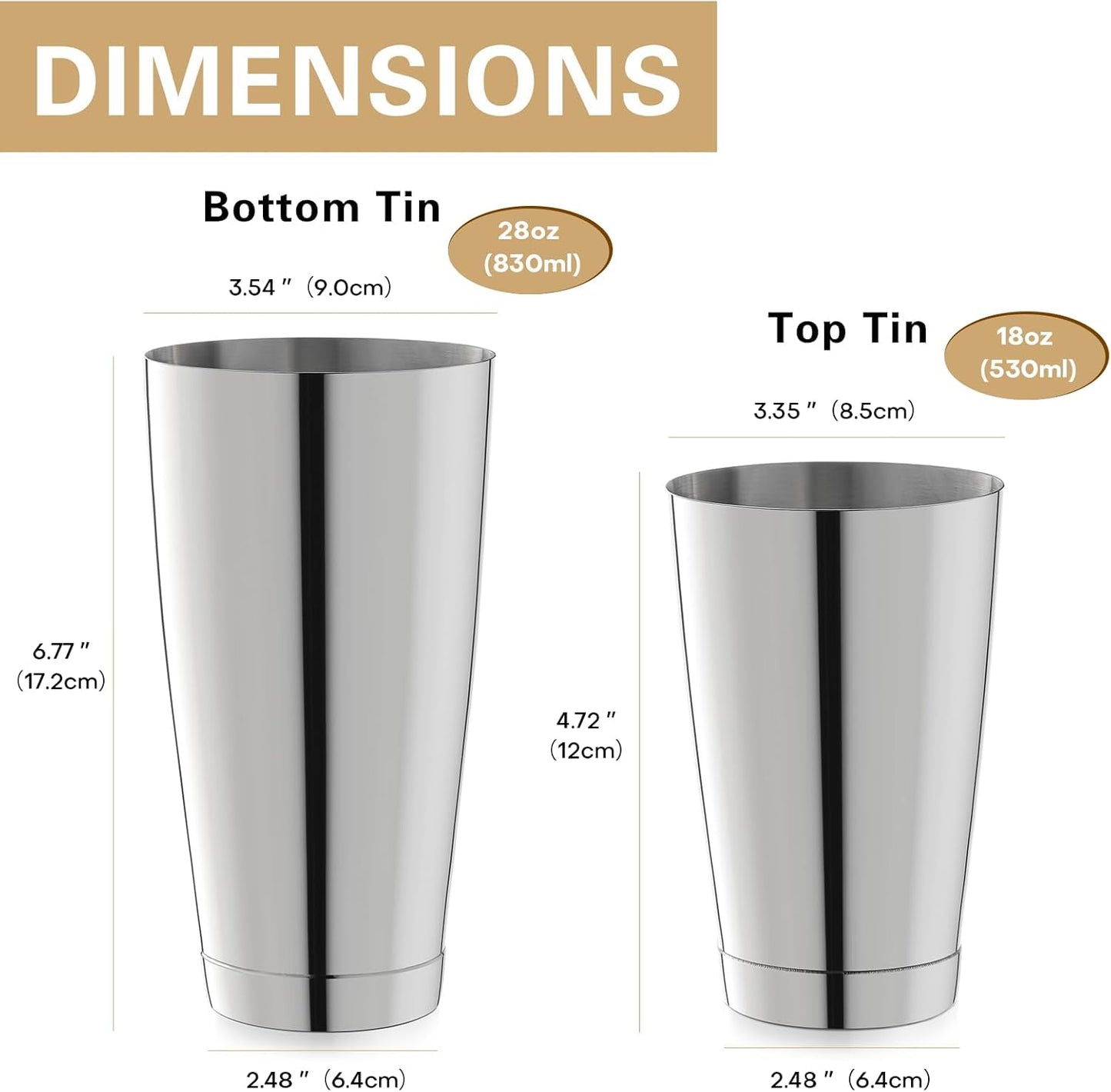 WOTOR Boston Cocktail Shaker Set for 3, 18 oz & 28 oz Stainless Steel Weighted Shaker Tins, Professional Bar Tools for Bartender, Metal Mixer for Martini & Cocktails (Silver)