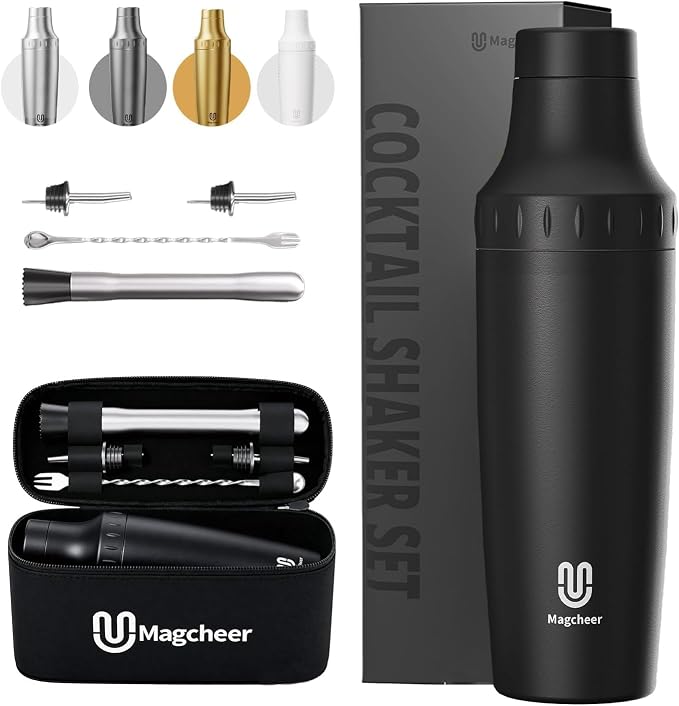 Hybrid Cocktail Shaker Set | Vacuum Insulated Stainless Steel Martini Shaker with Strainer & Jigger Lid | Travel Cocktail kit with Bartender Accessory Tools | 30oz | Gunmetal Gray - B0FSXBC393