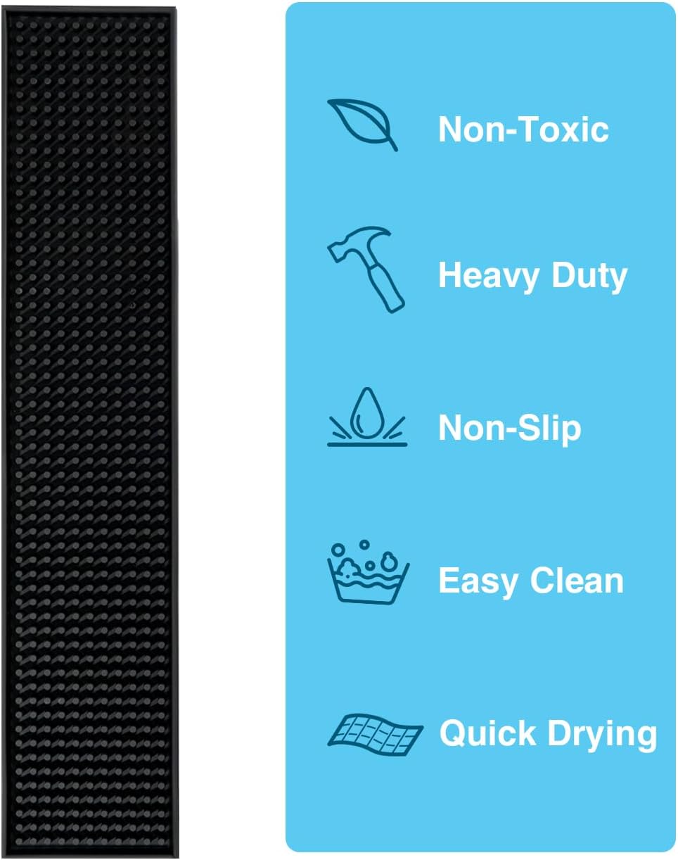 BARsics 17.5x3.5 inches Long PVC Bar Rail Mat Non-Slip Serving Spill Mat (Pack of 2)
