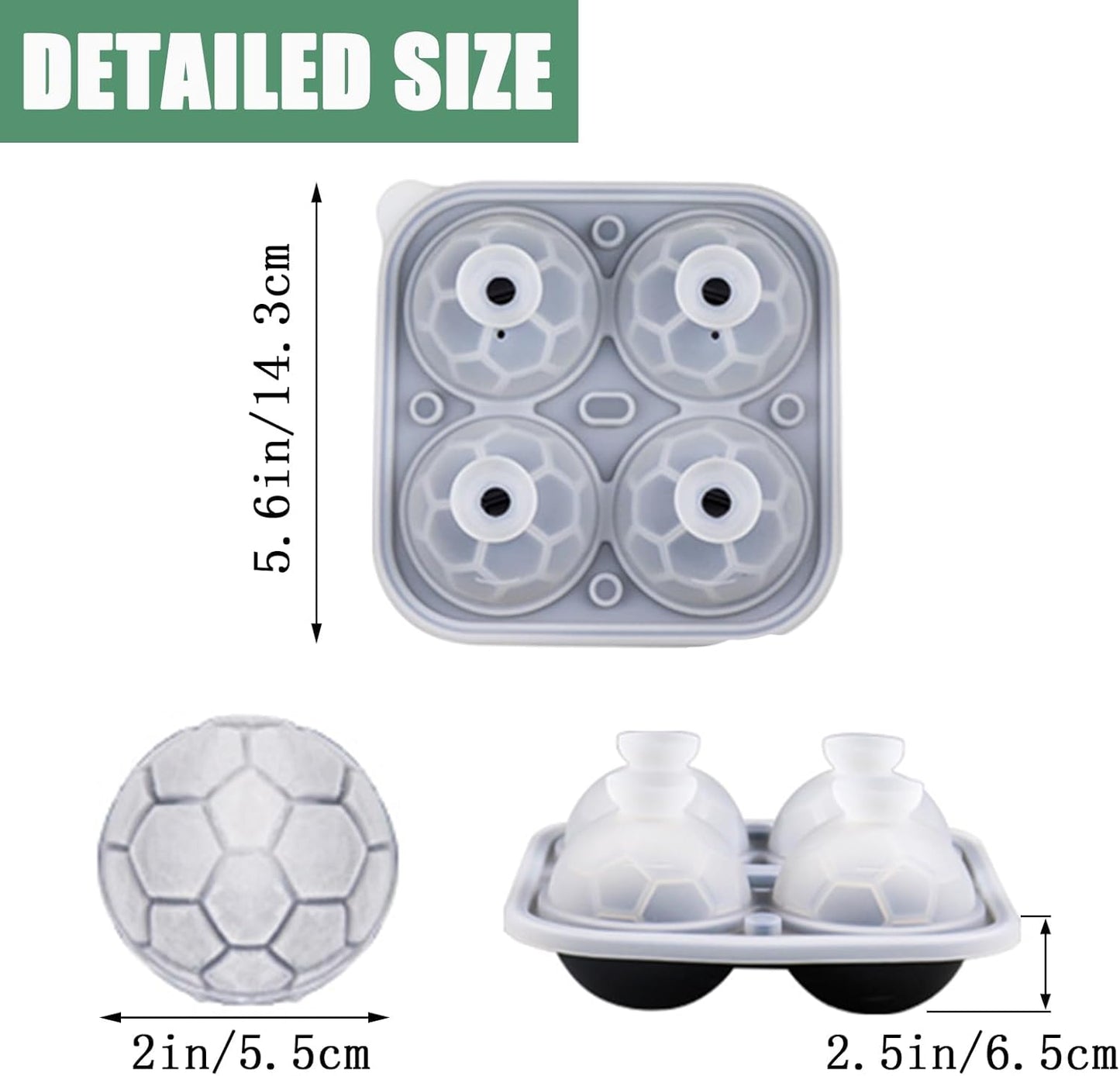 Soccer Ice Cube Tray 3D, Admaison Ice Ball Cube Mold with Funnel for Cocktails, Bourbon,Brandy, Whiskey Gifts for Men, Silicone Fun Shapes Black (Soccer Ball)