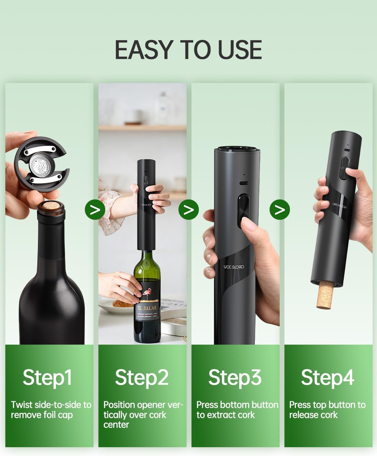 CIRCLE JOY Rechargeable Wine Opener Electric Wine Bottle Opener 7-in-1 Wine Gift Set with Electric Vacuum Pump, Charging Station, Foil Cutter, Wine Aerator Pourer and 2 Wine Stoppers