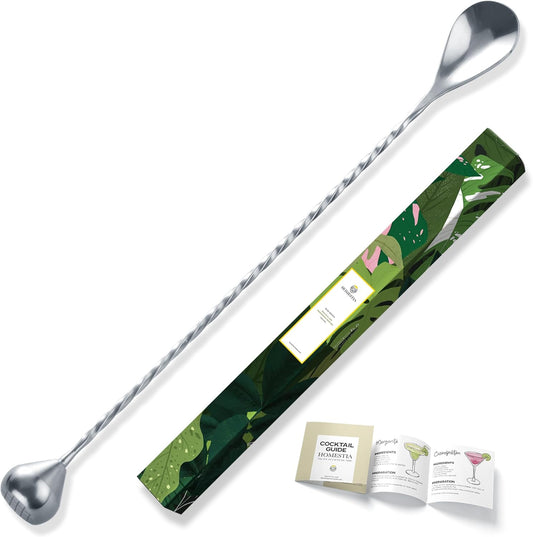 Homestia Muddler Bar Spoon, 12 Inch 30cm Long Handle Drink Stirrer, Stainless Steel Bar Cocktail Mixing Spoons with end Muddler for Cocktail Stirring Weighted Teardrop (Silver)