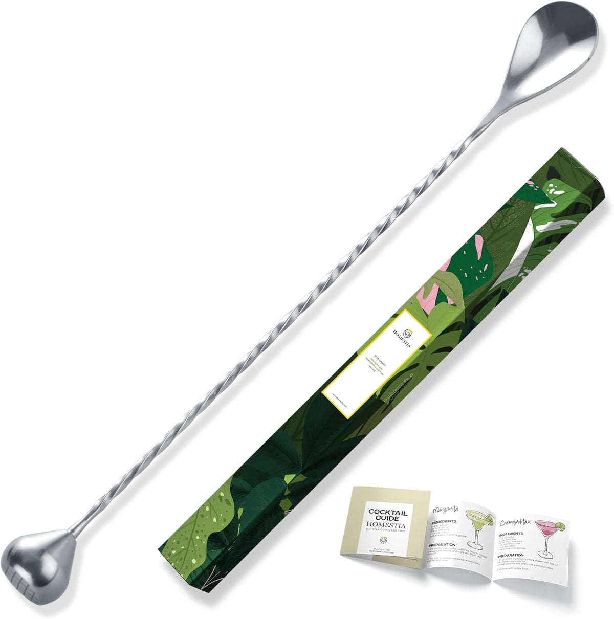 Homestia 2-in-1 Muddler Bar Spoon, 12 Inch Cocktail Mixing Spoon Bar Tool - Silver