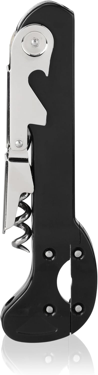 True Recoil Waiters Corkscrew Wine Opener, Durable Stainless Steel with Built-in Bottle Opener and 4-Wheel Foil Cutter for Bartenders, Home Bar, Kitchen, Outdoor Party, Gifts for Wine Lovers, Set of 1