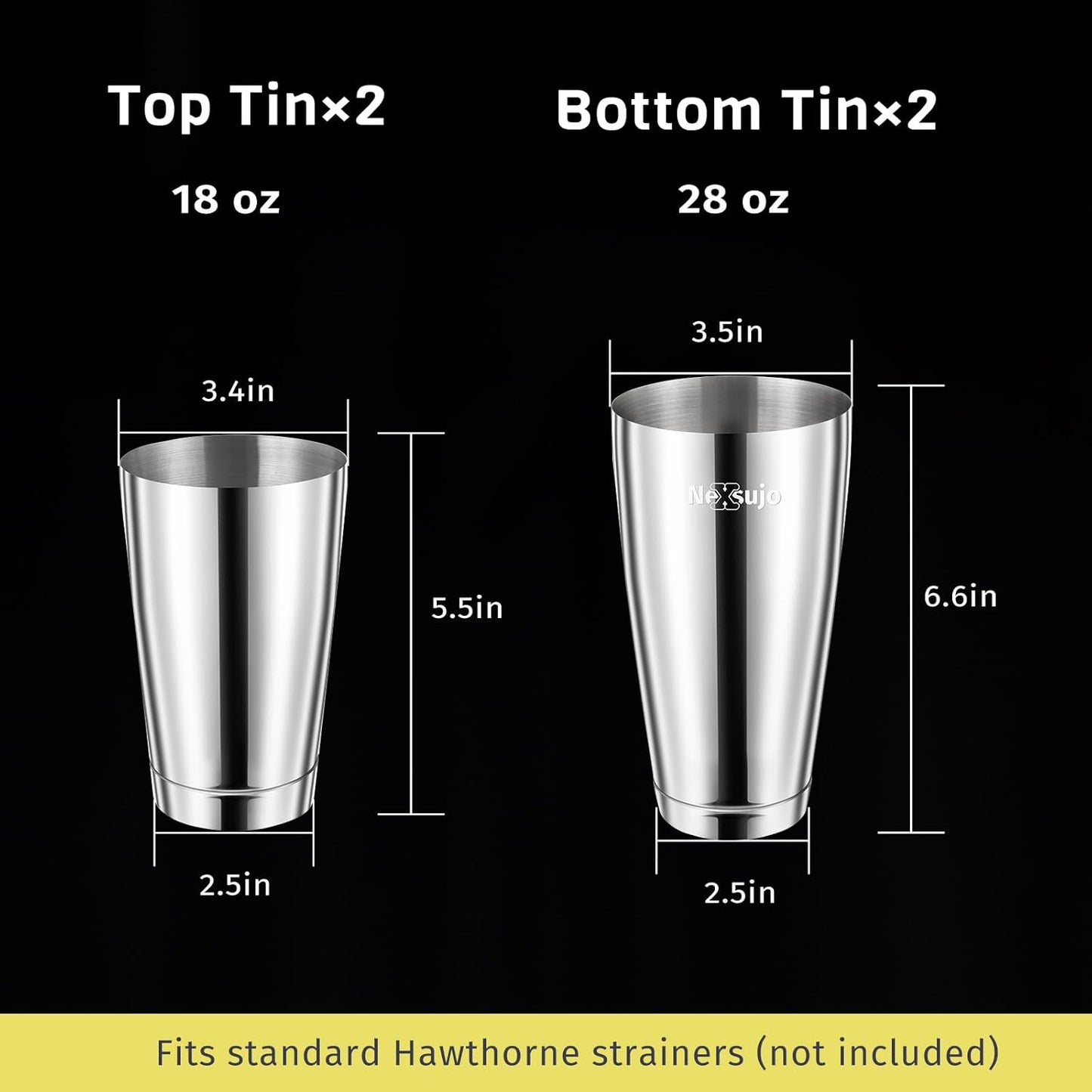 Boston Shaker Set, 4Pcs Professional Cocktail Shaker Set (18oz/28oz), Weighted Stainless Steel Bar Shaker for Bartending, Leakproof & Dishwasher Safe, Ideal for Bar and Professional Bartender