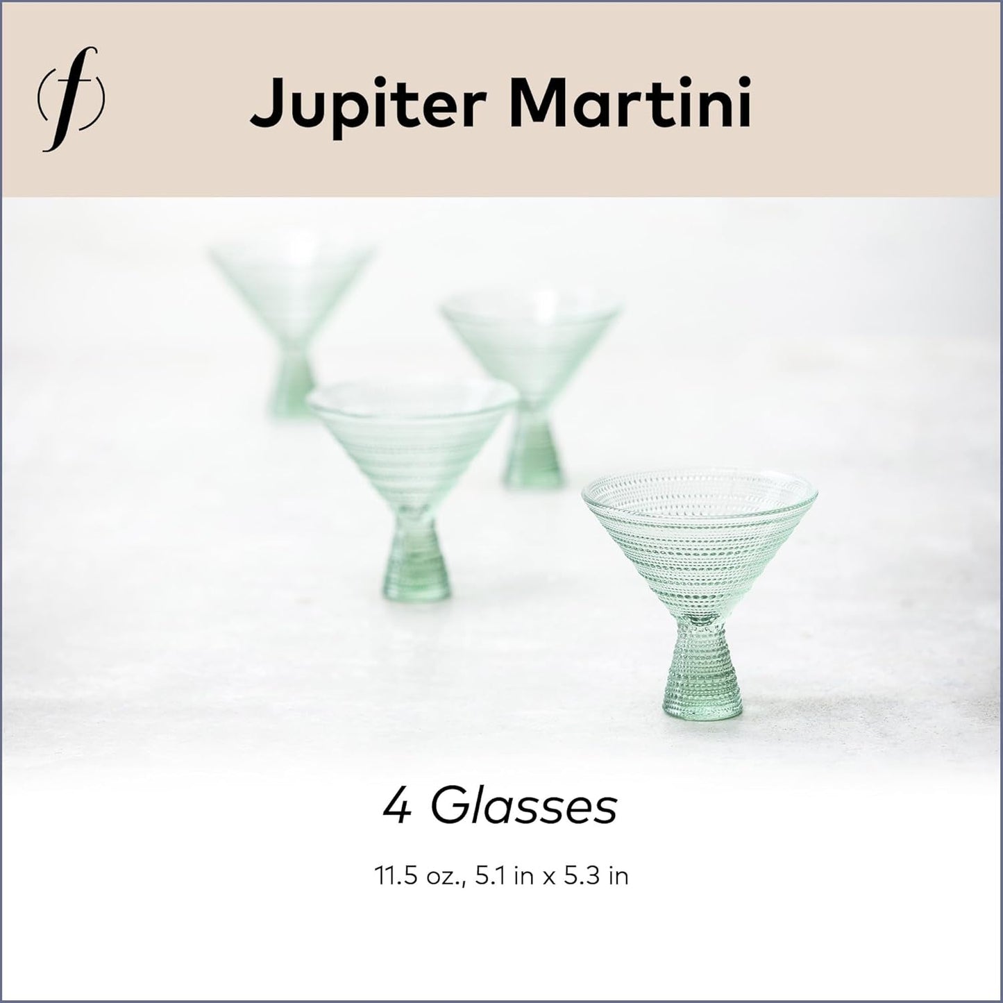 Fortessa Jupiter Beaded Hobnail Glass, 11.5 Ounce Martini (Set of 4), Sage Green
